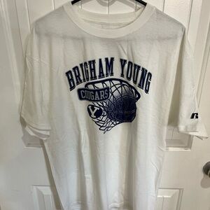 Brigham Young Cougars White T-Shirt Russell Athletic Sz XL Basketball BYU NWT